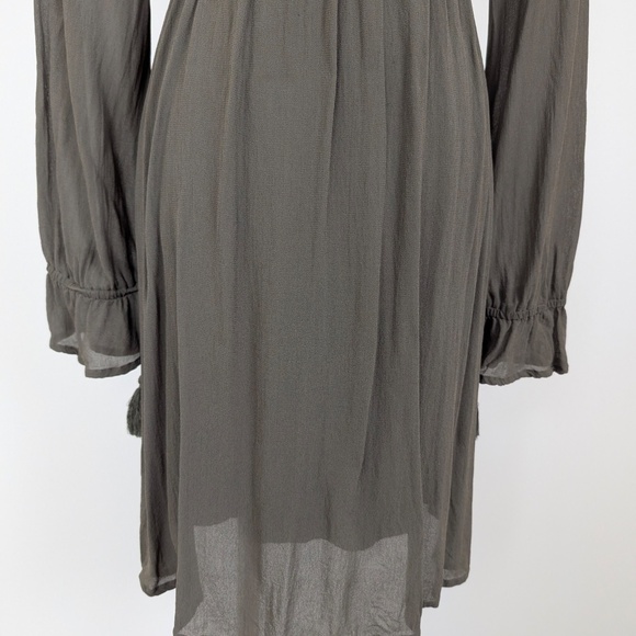 EDC Mini Dress Olive Khaki Green V-Neck Balloon Sleeve Embroidered Long Sleeve - Picture 11 of 13